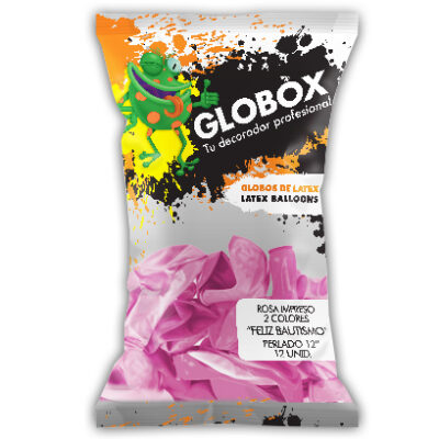 GLOBOX 12P X 12 FELIZ BAUTISMO ROSA Y BCO