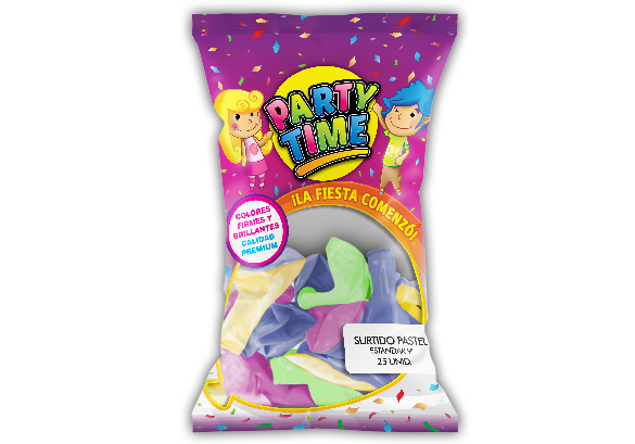 GLOBO PARTY TIME 9P PASTEL X25U SURTIDO