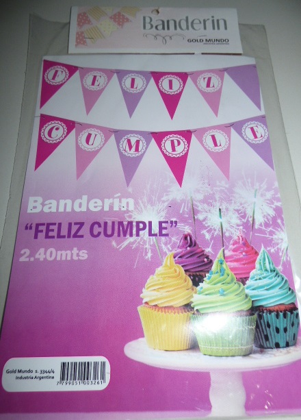 BANDERIN TRIANGULAR GDE FELIZ CUMPLE GRANDE ROSA