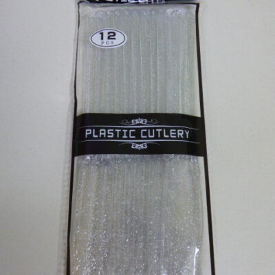 CUCHILLO CON GLITTER PLATA X12