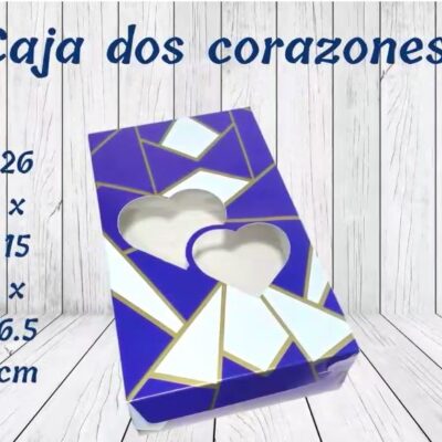 CAJA CON VISOR 25X15X6  DOS CORAZONES  AZUL