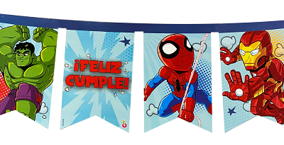 BANDERIN FELIZ CUMPLE X 1 SUPER HERO