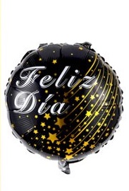 GLOBO FOIL 18P FELIZ DIA NEGRO Y ORO