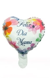 GLOBO FOIL 10P CORAZON MAMA BLANCO FLORES ACUARELA
