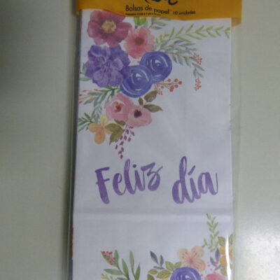 BOLSA PAPEL IMPRESA FELIZ DIA FLORES X 10