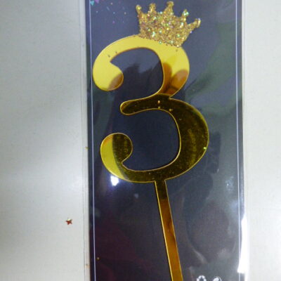 CAKE TOPPER NUMERO 3 CORONITA DORADO