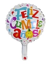 GLOBO FOIL 6P FELIZ CUMPLE BLANCO LETRAS MULT.