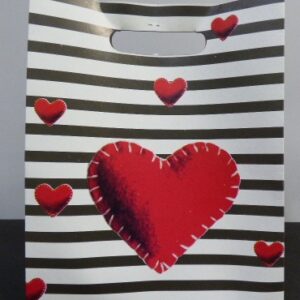 BOLSA CARTON 24X20CM RAYADA C/CORAZONES ROJOS