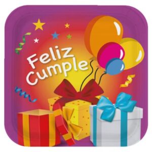 PLATO CHICO X 8 CUADRADO FELIZ CUMPLE
