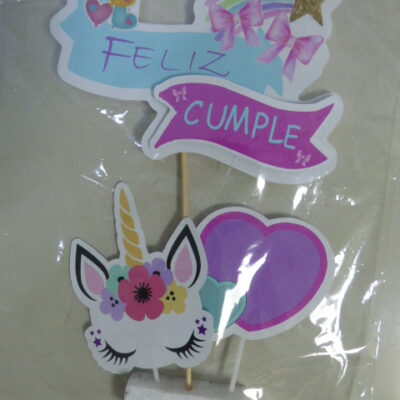 ADORNO SET FELIZ CUMPLE 3D UNICORNIO