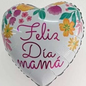 GLOBO FOIL 18P CORAZON MAMA BLANCO FLORES