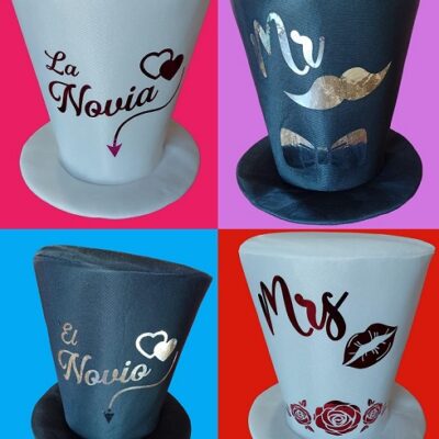 GALERA ALTA CON VINILO ORO PLATA NOVIA/NOVIO