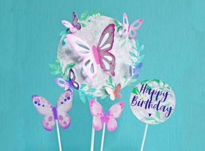 ADORNO SET FELIZ CUMPLE 3D MARIPOSAS