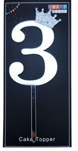 CAKE TOPPER GRANDE NUMERO 3 CORONITA PLATA
