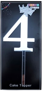CAKE TOPPER GRANDE NUMERO 4 CORONITA PLATA