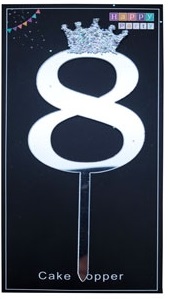 CAKE TOPPER GRANDE NUMERO 8 CORONITA PLATA
