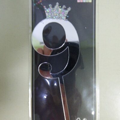 CAKE TOPPER GRANDE NUMERO 9 CORONITA PLATA