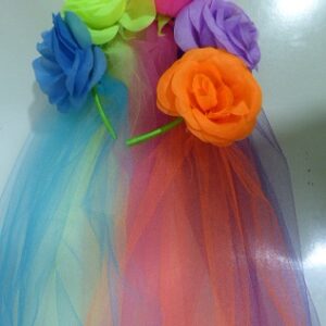 VINCHA DE ROSAS XL CON TUL MULTICOLOR