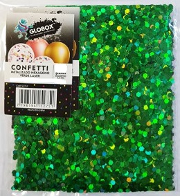 CONFETTI METAL X 20G HEXAGONAL LASER VERDE