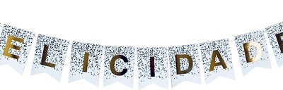 BANDERIN FELICIDADES CONFETTI BLANCO