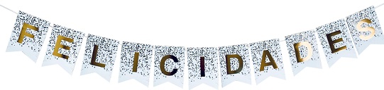 BANDERIN FELICIDADES CONFETTI BLANCO