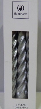 VELA TORNEADA 20CM X6 PLATA