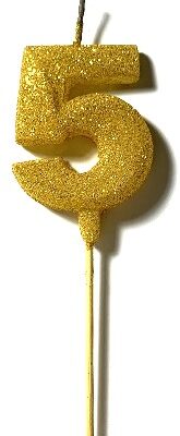 VELA NUMERO GIBRE BISELADA CON PALITO DORADO 5