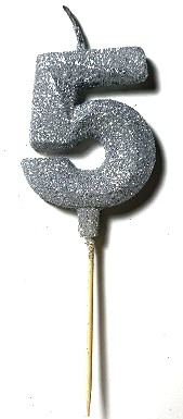 VELA NUMERO GIBRE BISELADA CON PALITO PLATA 5