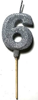 VELA NUMERO GIBRE BISELADA CON PALITO PLATA 6