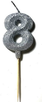 VELA NUMERO GIBRE BISELADA CON PALITO PLATA 8