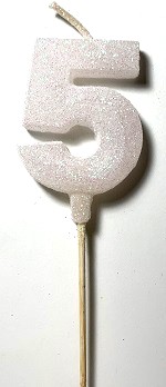 VELA NUMERO GIBRE BISELADA CON PALITO BLANCO 5