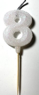 VELA NUMERO GIBRE BISELADA CON PALITO BLANCO 8