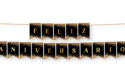BANDERIN FELIZ ANIVERSARIO NEGRO