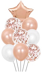 SET 9 GLOBOS ESTRELLA ROSA GOLD
