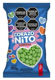 LENTEJA CHOCOLATE CORAZON X 500GR VERDE