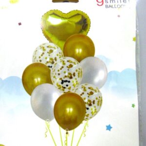 SET 9 GLOBOS CORAZON DORADO