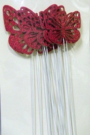ADORNO PINCHE MARIPOSA GLITTER X10 ROJO