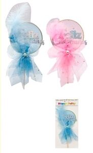 ADORNO PINCHE F C CON TUL Y PLUMAS ROSA - CELESTE