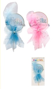 ADORNO PINCHE F C CON TUL Y PLUMAS ROSA - CELESTE