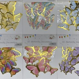 ADORNO MARIPOSAS 3D METALIZADA X12 BORDE ORO