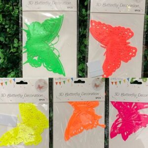 ADORNO MARIPOSAS 3D X 6 UNID FLUO
