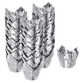 CUPCAKE TULIPA PAPEL METAL X50 PLATEADO