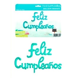 GLOBO FOIL FRASE FELIZ CUMPLE CURSIVA AQUA