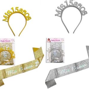 SET BANDA GIBREADA Y VINCHA GOMA EVA MIS 15