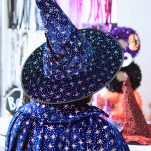 SET BRUJA GORRO Y CAPA ESTRELLAS PLATA