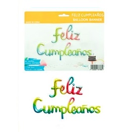 GLOBO FOIL FRASE FELIZ CUMPLE CURSIVA MULTICOLOR