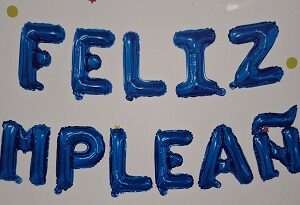 GLOBO FOIL FRASE FELIZ CUMPLE IMPRENTA AZUL