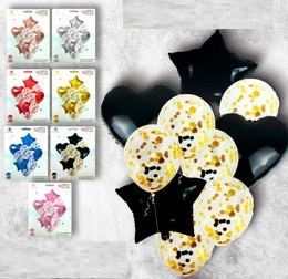 SET 10 GLOBOS CORAZON ESTRELLA COLORES VARIOS