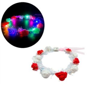 CORONA CON LUZ CON FLORES ROJA Y BLANCA