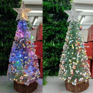 ARBOL NAVIDEÑO 20CM BASE MADERA CON LUZ